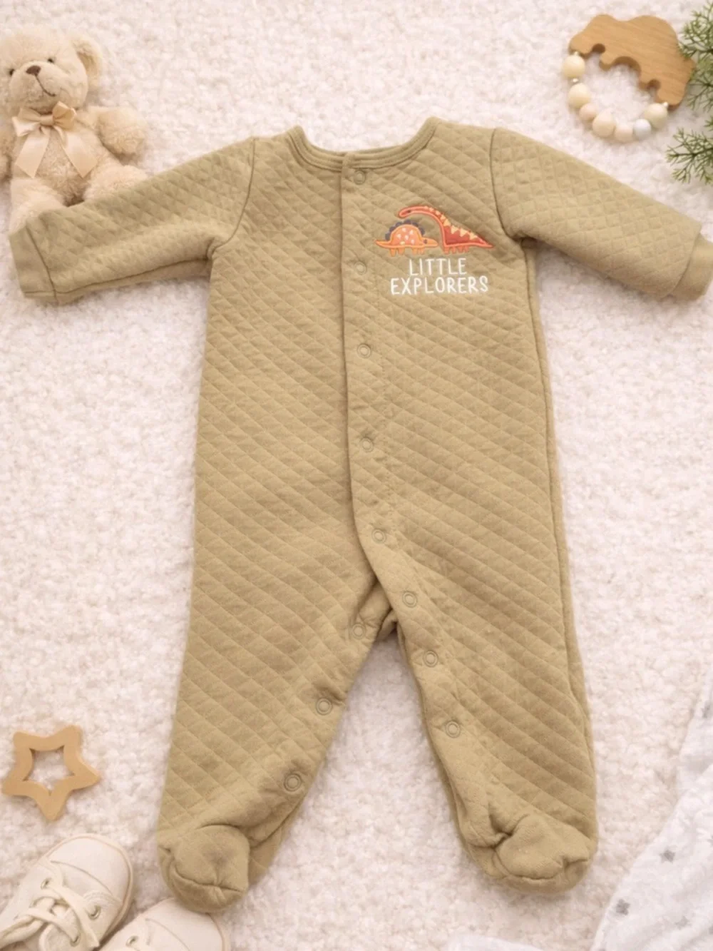 Chick Pea Quilted Footie One Piece Dino Baby Outfit 0-3M Cozy